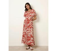 Blue Vanilla Women's Orange Dress With Brushstroke Leaf Print | Size: Large Blue Vanilla Multicolor L