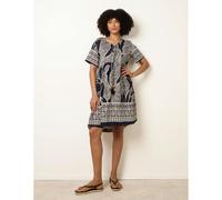 Blue Vanilla Dress With Tropical Leaf Print - M-L - Navy