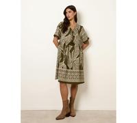 Blue Vanilla Dress With Tropical Leaf Print - S-M - Khaki