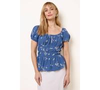 Blue Vanilla Embroidery Peplum Blouse - M - Blue