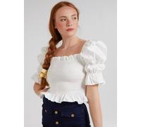 Blue Vanilla Elasticated Ruffle Peplum Top In White White