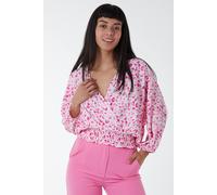 Blue Vanilla Elasticated Sleeve Wrap Front Elastic Hem Top In Pink Pink S