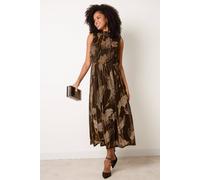 Blue Vanilla Women's Elasticated Waist Bronze Sleeveless Slip On Turtleneck Midi Dress | Size: Medium Blue Vanilla Bronze M