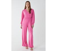 Blue Vanilla Elasticated Waist Crossover Long Sleeve Jumpsuit In Pink Pink One Size