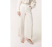 Blue Vanilla Women's Off White Linen Flower Embroidery Trousers in Cream | Size: Large Blue Vanilla Cream L