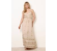 Blue Vanilla Embroidered Maxi Dress With Adjustable Straps - M-L - Stone
