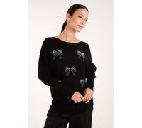 Blue Vanilla Women's Embellished Bows Knitted Jumper in Black | Size: Medium/Large Blue Vanilla Black M/L