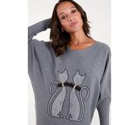 Blue Vanilla Embellished Cat Jumper In Grey Grey S/M