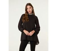 Blue Vanilla Embellished Collar Tunic Top - L - Black