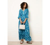 Blue Vanilla Embellished Kimono Style V Front Dress - L - Blue