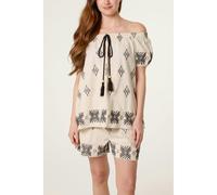 Blue Vanilla Embroidered Bardot Top - M - Stone