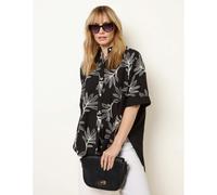 Blue Vanilla Embroidered Front Oversized Shirt - One Size - Black