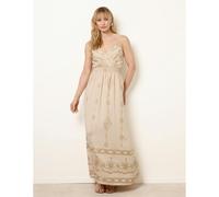 Blue Vanilla Embroidered Maxi Dress With Adjustable Straps - M-L - Stone