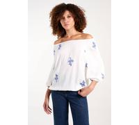 Blue Vanilla Women's Embroidered Puffball Top in White | Size: Small