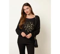 Blue Vanilla Embroidered Sequin Flower Top - One Size - Black