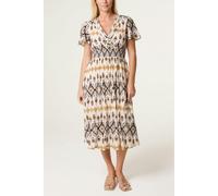 Blue Vanilla Embroidered Wrap Front Midi Dress - S-M - Stone