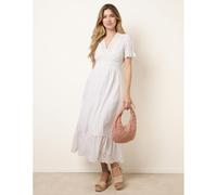 Blue Vanilla Embroidery Detail V-Neck Dress - L - Ivory