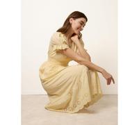 Blue Vanilla Embroidery Detail V-Neck Dress - S - Light Yellow