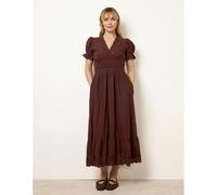 Blue Vanilla Embroidery Detail V-Neck Maxi Dress - M - Brown