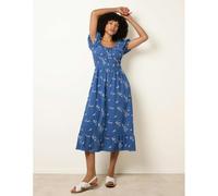 Blue Vanilla Embroidery Milkmaid Midi Dress - S - Blue