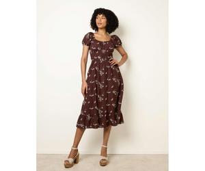 Blue Vanilla Embroidery Milkmaid Midi Dress - S - Brown