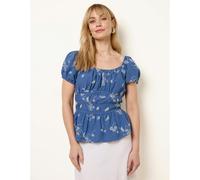 Blue Vanilla Embroidery Peplum Blouse - L - Blue