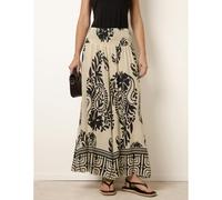 Blue Vanilla Extra Wide Leg Trousers With Paisley Floral Block Print - S-M - Ivory