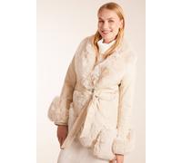 Blue Vanilla Women's Faux Fur PU Coat With Zip in Stone | Size: 12 Blue Vanilla Stone 12