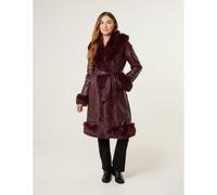 Blue Vanilla Faux Fur Trim Midi Coat - UK 10 - Dark Red