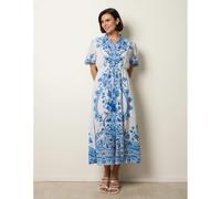Blue Vanilla Women's Blue Floral Blue Print Drawstring Dress | Size: Medium Blue Vanilla Blue M
