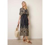 Blue Vanilla Floral Border Design Dress - L - Navy