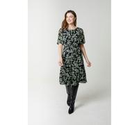 Blue Vanilla Black Floral Crew Neck Mesh Midi Dress Black L