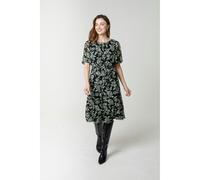 Blue Vanilla Floral Crew Neck Mesh Midi Dress - M - Black