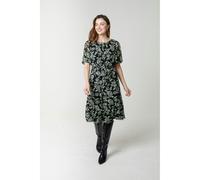 Blue Vanilla Floral Crew Neck Mesh Midi Dress - S - Black