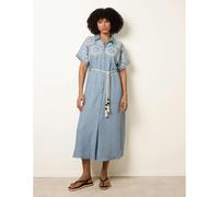 Blue Vanilla Women's Blue Floral Cutwork Embroidery Dress | Size: Medium Blue Vanilla Blue M