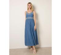 Blue Vanilla Floral Embroidery Adjustable Strap Maxi Dress - L - Denim Blue