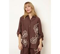 Blue Vanilla Floral Embroidery Shirt - S-M - Brown
