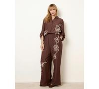 Blue Vanilla Floral Embroidery Trousers - S-M - Brown