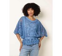 Blue Vanilla Floral Lace Butterfly Sleeve Blouse - S-M - Blue