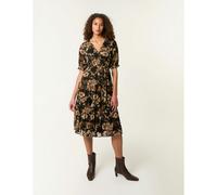 Blue Vanilla Women's Brown Floral Mesh Wrap Front Tiered Midi Dress | Size: Small Blue Vanilla Brown S