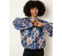 Blue Vanilla Floral Metallic Puffball Top - M-L - Navy