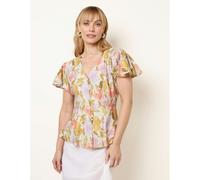 Blue Vanilla Floral Peplum Top - L - Multicoloured