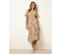 Blue Vanilla Floral Print Angel Sleeve Midi Dress - S - Multicoloured