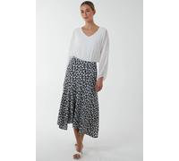 Blue Vanilla Floral Print Asymmetric Midi Skirt In Black Black