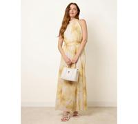 Blue Vanilla Floral Print Halter Neck Occasion Dress - M - Light Yellow