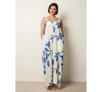 Blue Vanilla Floral Print Wide Leg Jumpsuit - M-L - Blue