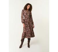 Blue Vanilla Floral Printed Shirred Waist Midi Shirt Dress - L - Black