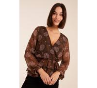Blue Vanilla Floral Ruffle Wrap Blouse In Brown Brown 10