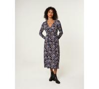 Blue Vanilla Black Floral V Neck Wrap Long Sleeve Midi Dress Black M/L