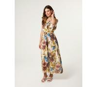 Blue Vanilla Women's Multi Floral Wrap Belted Fine Silk Dress | Size: S/M Blue Vanilla Multicolor S/M